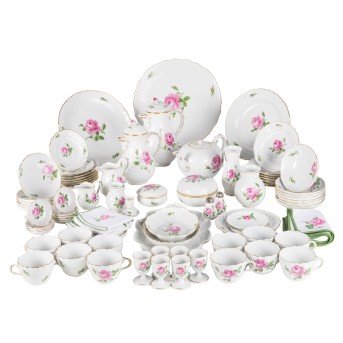 MEISSEN umfangreiches Frühstücksservice 'Rote Rose', 1. und 2. Wahl, 20. Jh.