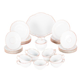 MEISSEN 31 tea service pieces 'Coral rim', 1st and 2nd choice, 1st half 20th century