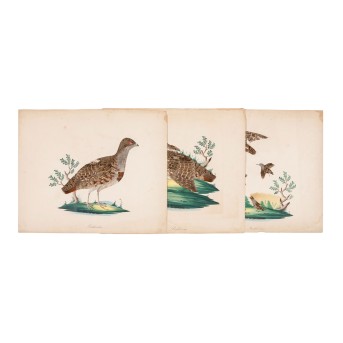 3 HUNTING COLLAGEN with partridge motifs in landscape, 19th century,