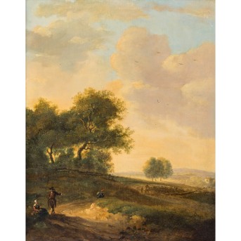 NACH, JORIS VAN DER HAAGEN (1615-1669), "Italianizing Landscape with Wanderers and Resting People",