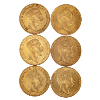 Preußisches GOLD-Lot, Wilhelm II. 6 x 20 Mark