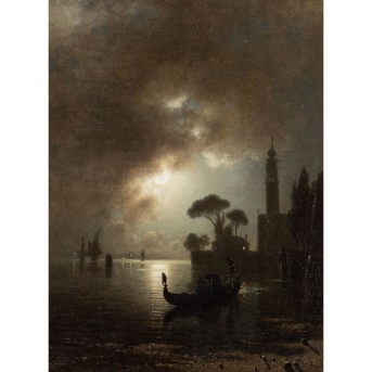 MEIXNER, LUDWIG (1828-1885), &quot;Gondolier on the lagoon off Venice in the moonlight&quot;,