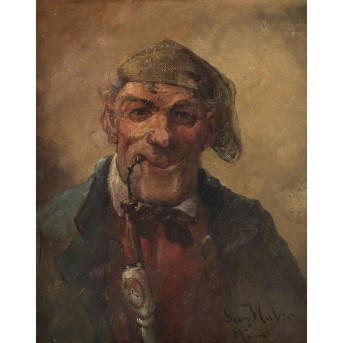 HUBER, probably GEORG (painter 19th/20th century), &quot;Portrait of a farmer smoking a pipe&quot;,