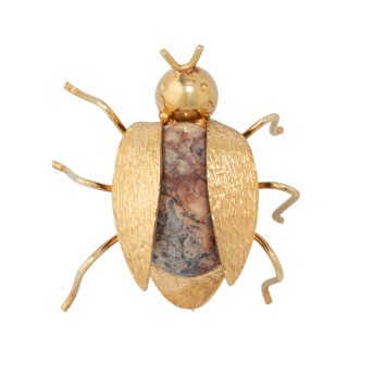 Brosche 'Käfer' mit Jaspiscabochon,