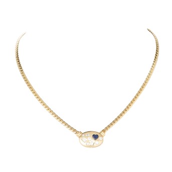 Collier mit Saphir 0,50 ct (grav.) und 8 Diamanten zus. 0,69 ct (grav.),