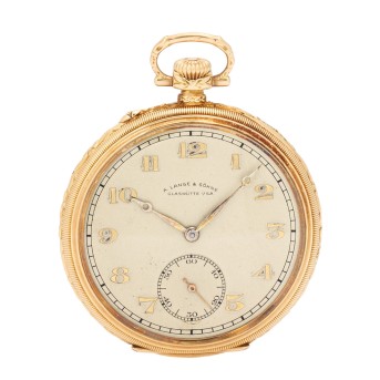 A. LANGE & SÖHNE offene Gelbgold Taschenuhr von 1924 mit Archivauszug.