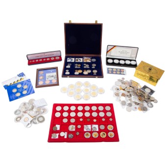 Remains from a large collection. Individual coins and medals are partly made of silver. Over 200 pieces.