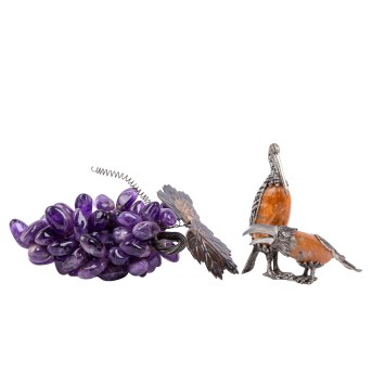 3-piece set of 2 birds and grapes, 20th/21st century: