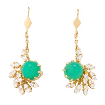Paar Ohrhänger mit 2 feinen Chrysorasen und 32 Brillanten