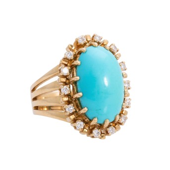 Ring mit feinem Türkis entouriert von 14 Brillanten