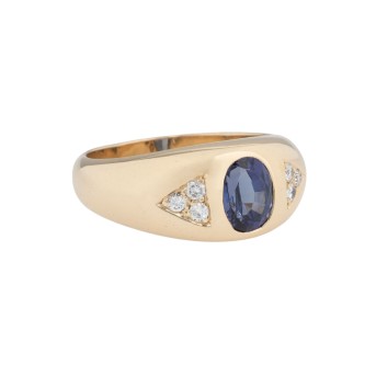 Band ring with sapphire and 6 diamonds,