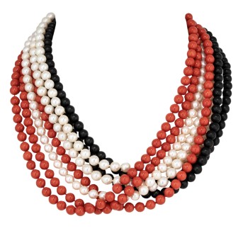 GÜNTER KRAUSS Necklace made of pearls, corals, onyx,