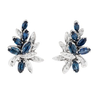 Paar Ohrclips mit 12 Saphiren und 30 Achtkantdiamanten