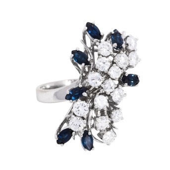 Ring mit 7 Saphiren und 15 Brillanten zus.1,58 ct (grav.),