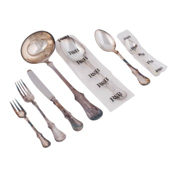 ROBBE & BERKING cutlery for mostly 7 persons 'Old Copenhagen', 35 pieces, silver-plated, 20th century,