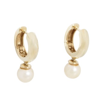 Paar Klappcreolen mit Akoya-Perlanhänger,