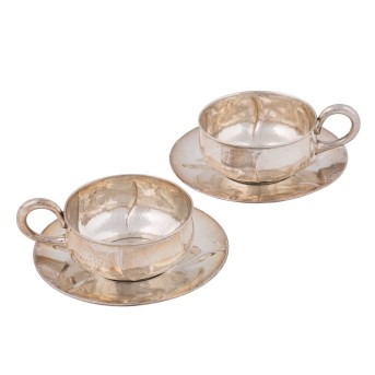 GEBRÜDER KÜHN 2 teacups with saucers, 4 pieces, 835 silver, 20th century,