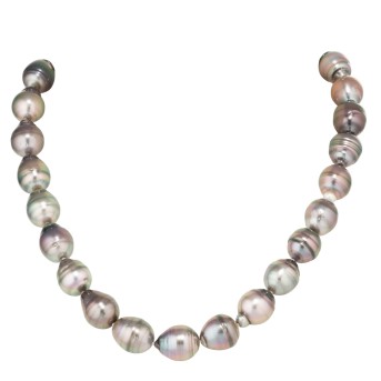 Perlkette, 27 barocke schwarz-graue Südseeperlen,