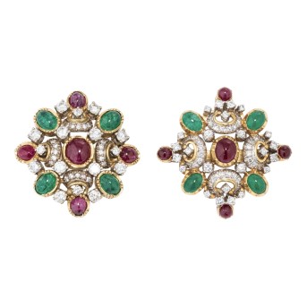 Paar Collierclips mit feinen Rubinen