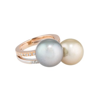 Ring with cultured pearls approx. 12.5 + 13 mm