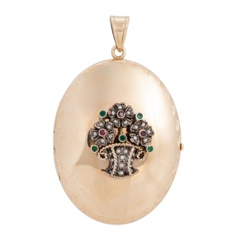 Anhänger/Medaillon, mittig mit Blumenkorb,
