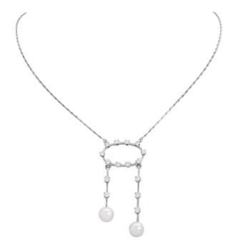 Collier mit Diamanten und 2 abhängenden Perlen,