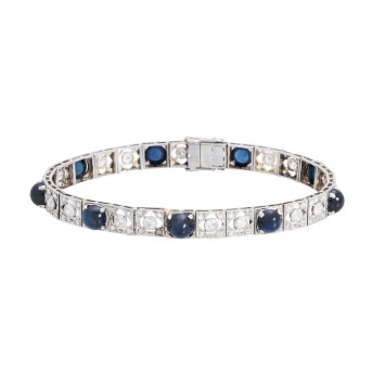 Art Déco Armband mit Saphircabochons und Diamanten