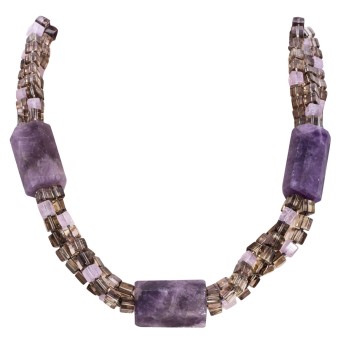 Collier aus Amethyst und Rauchquarz,