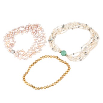 Konvolut aus 3 Perlencolliers,