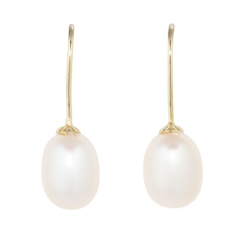 Pair of pearl earrings with 2 oval freshwater pearls,