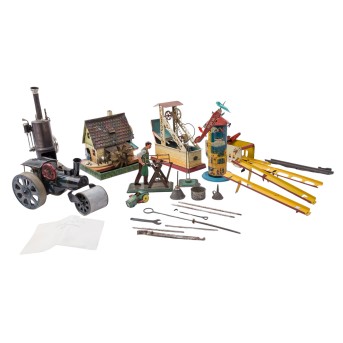 a.o. MÄRKLIN/DISTLER/DOLL 10-piece collection of tin toys and spare parts, 1st half 20th cent.