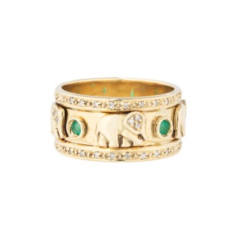 Ring '3 Elefanten', 2 Smaragde,