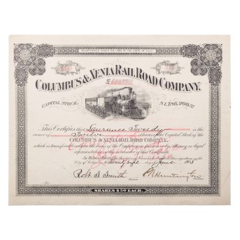 Historic share of the Columbus & Xenia Railroad Company, 1905,