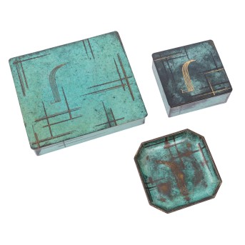 WMF Ikora, Geislingen 1920/30er Jahre, 3-teiliges Raucherset,