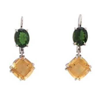 Paar Ohrhänger mit Chromdiopsiden und Citrinen,