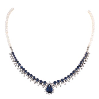 Collier mit Saphiren und Achtkantdiamanten,