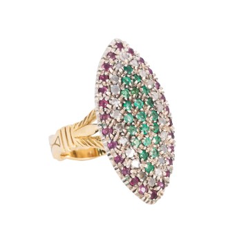 Ring mit Diamanten, Smaragden und Rubinen,