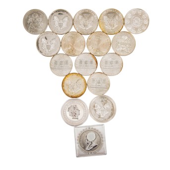 Gemischtes Konvolut von 17 Silberunzen mit insgesamt 528,7g Ag fein,