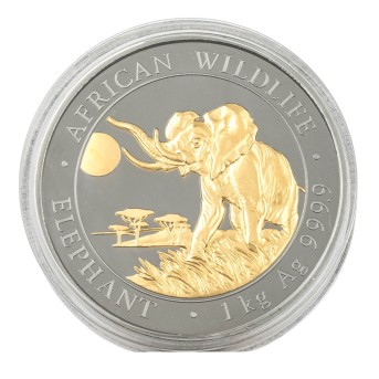 Somalia /SILBER - 1 kg African Wildlife Elefant 2.000 Schilling 2016