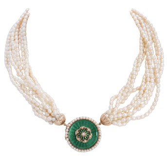 10-row pearl necklace with enameled middle section,