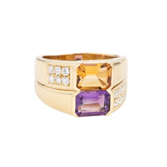 Ring mit Amethyst, Citrin und 12 Brillanten