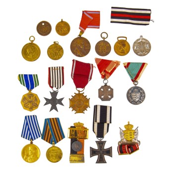Colorful collection of medals and badges,