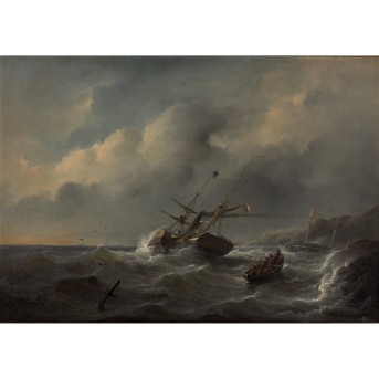 KANNEMANS, CHRISTIAAN CORNELIS (1812-1884), "Niederländische Schiffe in stürmischer See",
