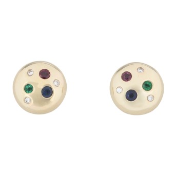 Paar Ohrstecker mit Rubin, Smaragd,