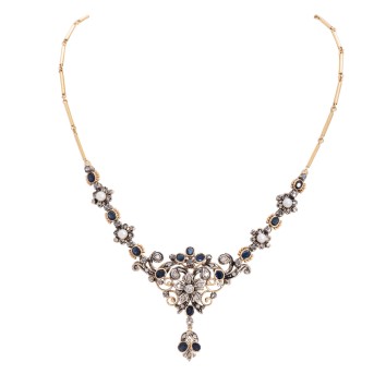 Florales Collier mit Saphiren, Diamanten