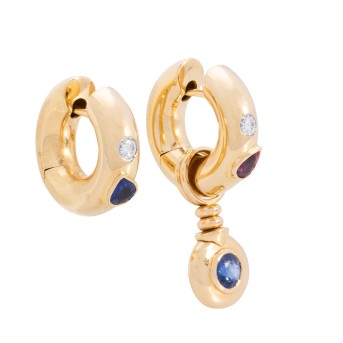 Creolen mit Rubin, Saphiren und Brillanten zus. ca. 0,18 ct,