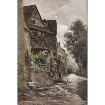 SCHICKHARDT, KARL (1866-1933) &quot;Half-timbered house on the river wall&quot;