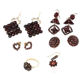 Konvolut 6-teilig aus Granatschmuck,