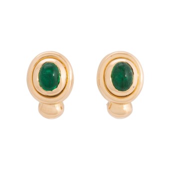 JACOBI ear clips with fine oval emerald cabochons,