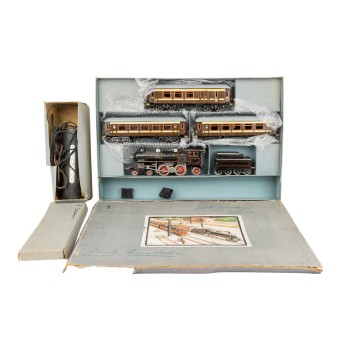 BING Zugset '2277d' mit 3 Personenwagen, 1920er/30er Jahre, Spur 0,